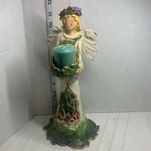 Blue Sky Clay works Heather Goldminc 2003 Love Floral Angel Candleholder…